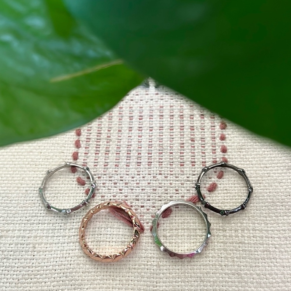 Stella & Dot Women’s 4 Piece Set Of Rings In Rose Gold, Black, & Silver